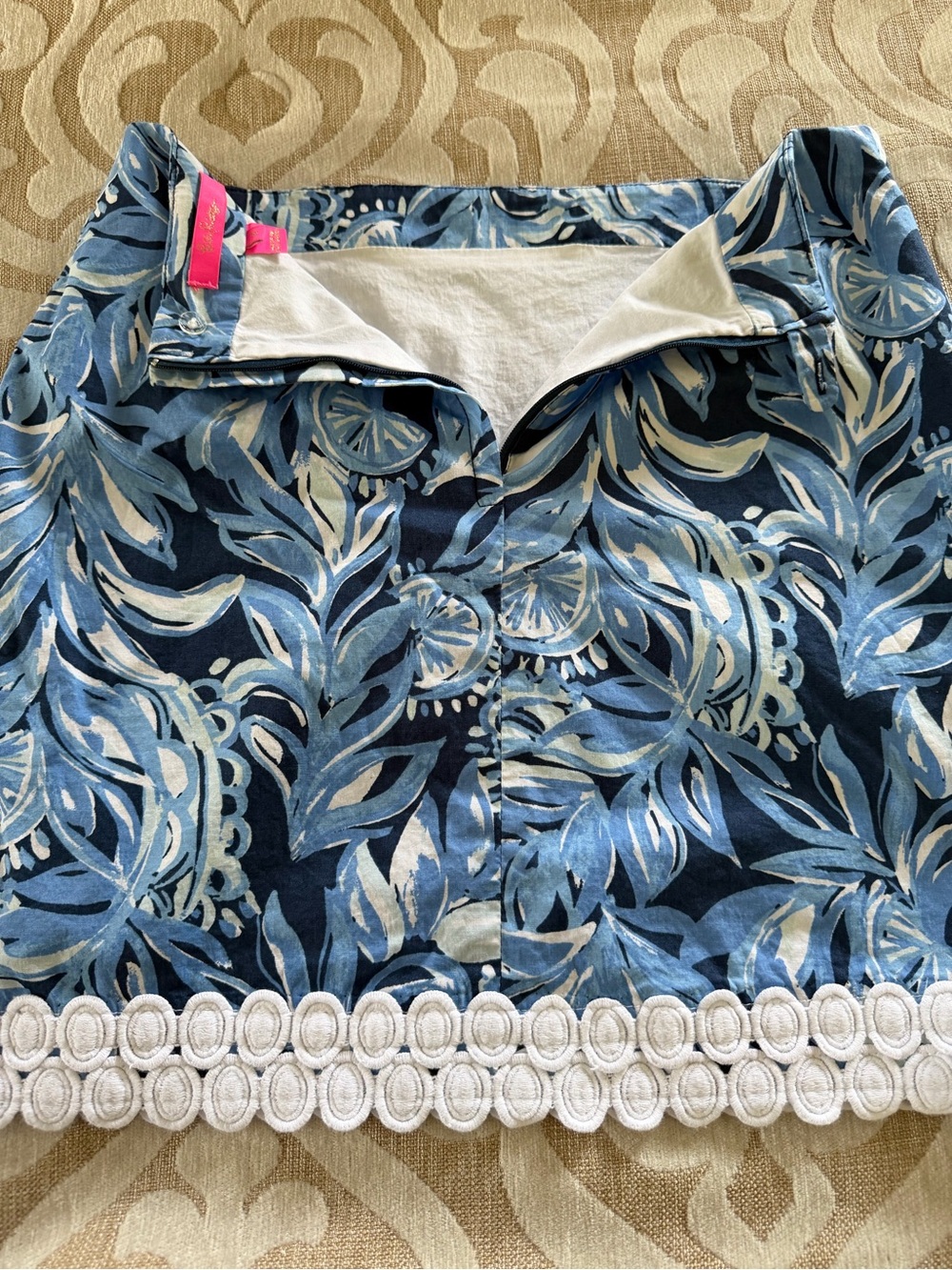 Lilly Pulitzer Size 4 Blue Tropical Floral Embroidered Trim Mini Skirt - Picture 8 of 16